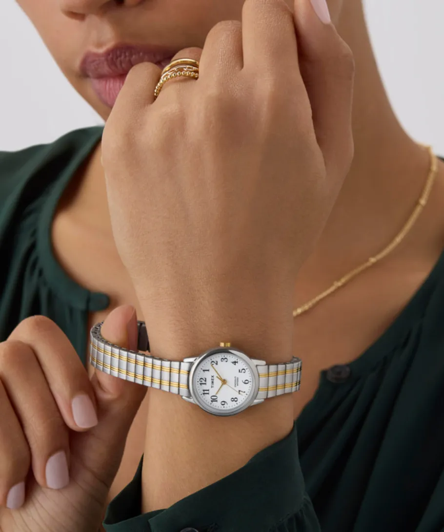 Women Timex Small|Silver-tone*Easy Reader 25mm Stainless Steel Expansion Band Watch