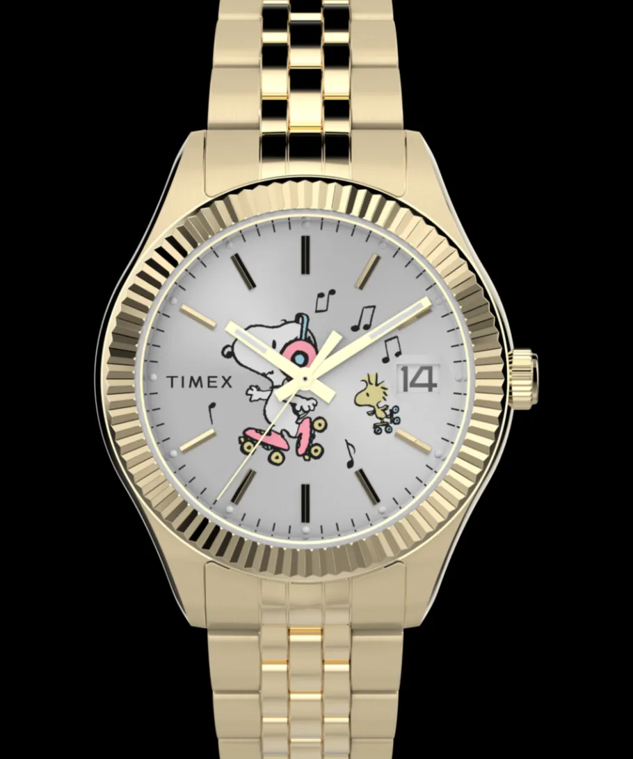 Women Timex Gold-tone|Bracelet*Legacy x Peanuts Roller Skating 34mm Stainless Steel Bracelet Wa