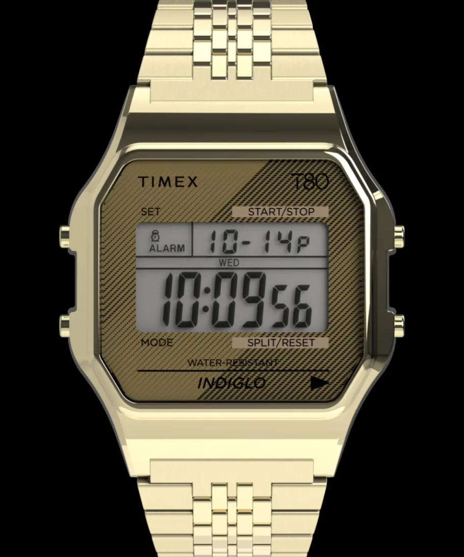 Women Timex Gold-tone|Digital*T80 34mm Stainless Steel Bracelet Watch