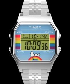 Women Timex Silver-tone|Digital*T80 x Peanuts Dream in Color 34mm Stainless Steel Bracelet Watch