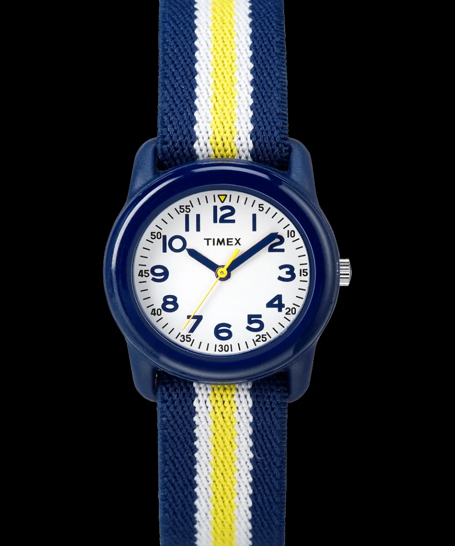 Kids Timex Kids Watches*TIME MACHINES® 29mm Blue/Yellow Stripe Elastic Fabric Kids Watch