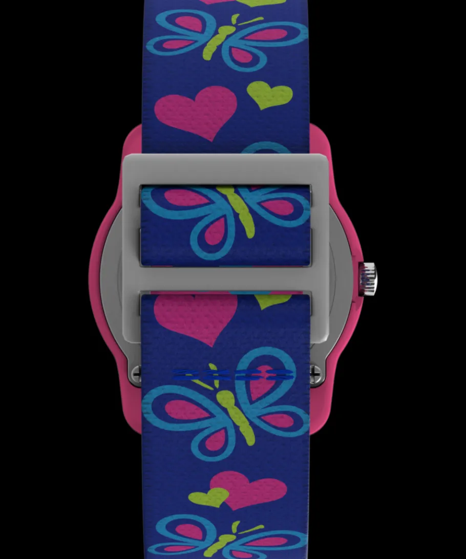 Kids Timex Kids Watches*TIME MACHINES® 29mm Butterflies and Hearts Blue Elastic Fabric K
