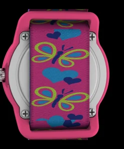 Kids Timex Kids Watches*TIME MACHINES® 29mm Butterflies and Hearts Blue Elastic Fabric K