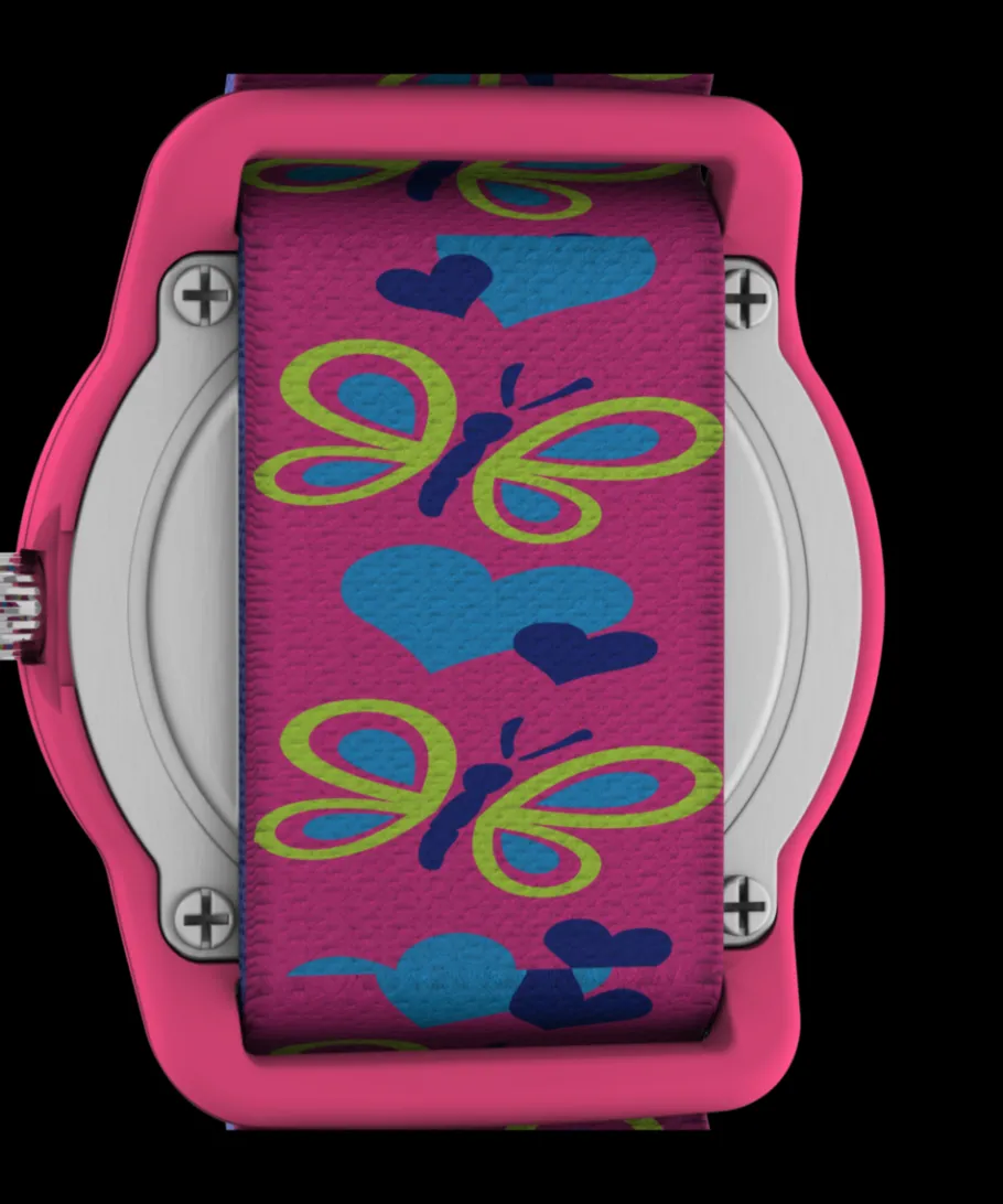 Kids Timex Kids Watches*TIME MACHINES® 29mm Butterflies and Hearts Blue Elastic Fabric K