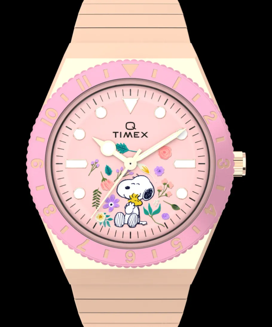 Women Timex Gold-tone|Bracelet*x Peanuts® Q ® In Bloom 36mm Stainless Steel Expansion Band