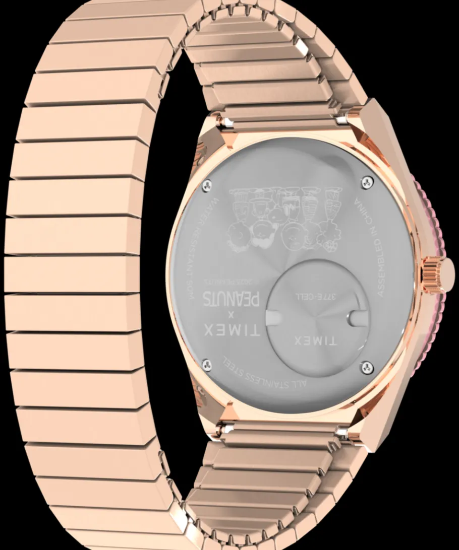 Women Timex Gold-tone|Bracelet*x Peanuts® Q ® In Bloom 36mm Stainless Steel Expansion Band