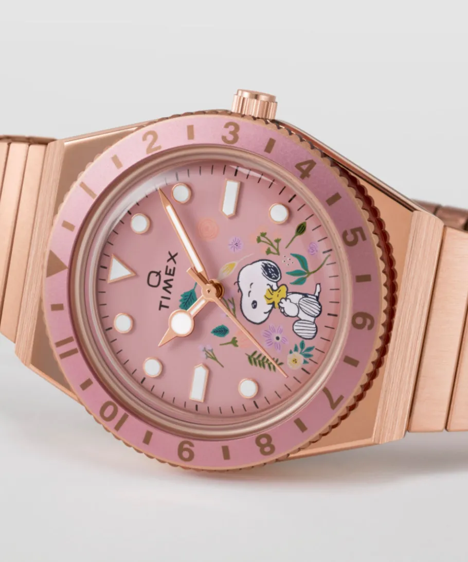 Women Timex Gold-tone|Bracelet*x Peanuts® Q ® In Bloom 36mm Stainless Steel Expansion Band