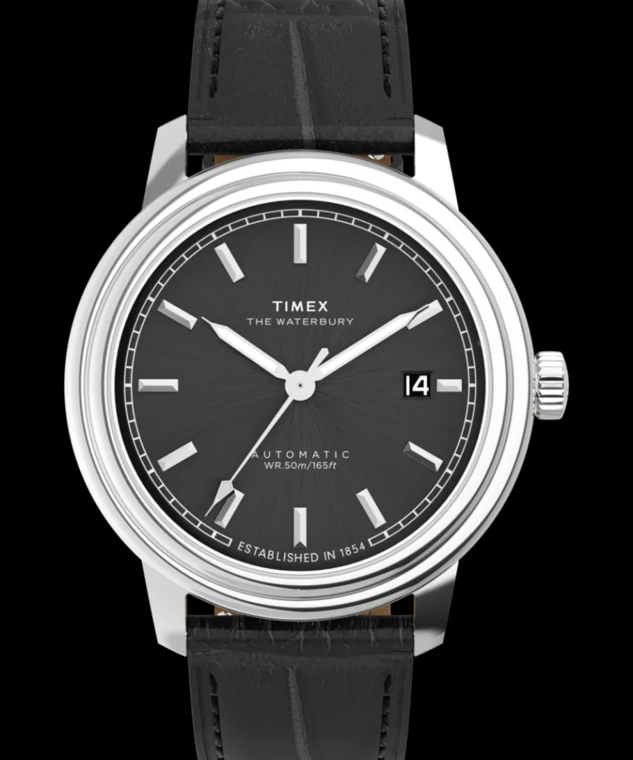 Timex Leather|Black Watches*Waterbury Metropolitan Automatic 41mm Leather Strap Watch