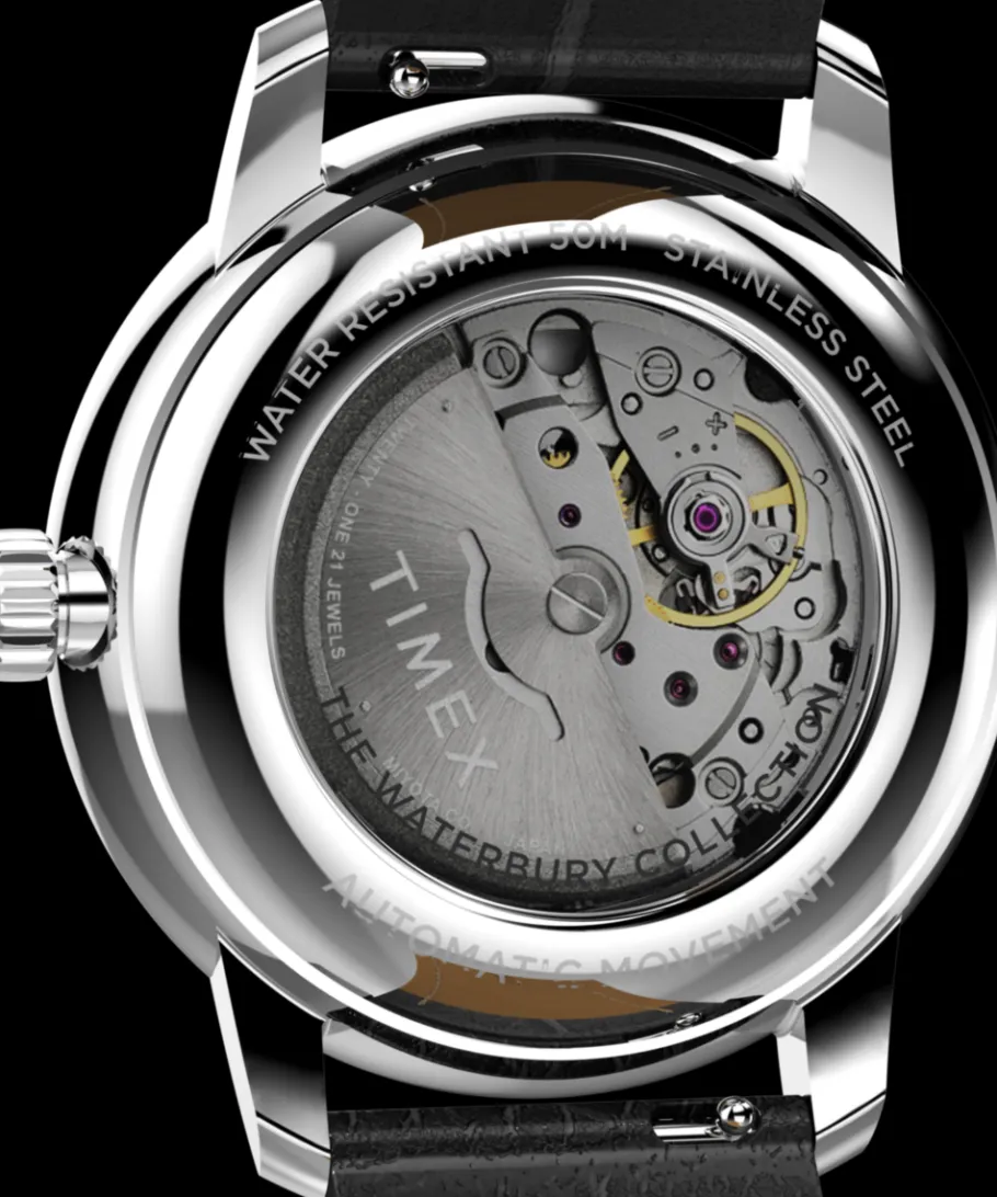 Timex Leather|Black Watches*Waterbury Metropolitan Automatic 41mm Leather Strap Watch