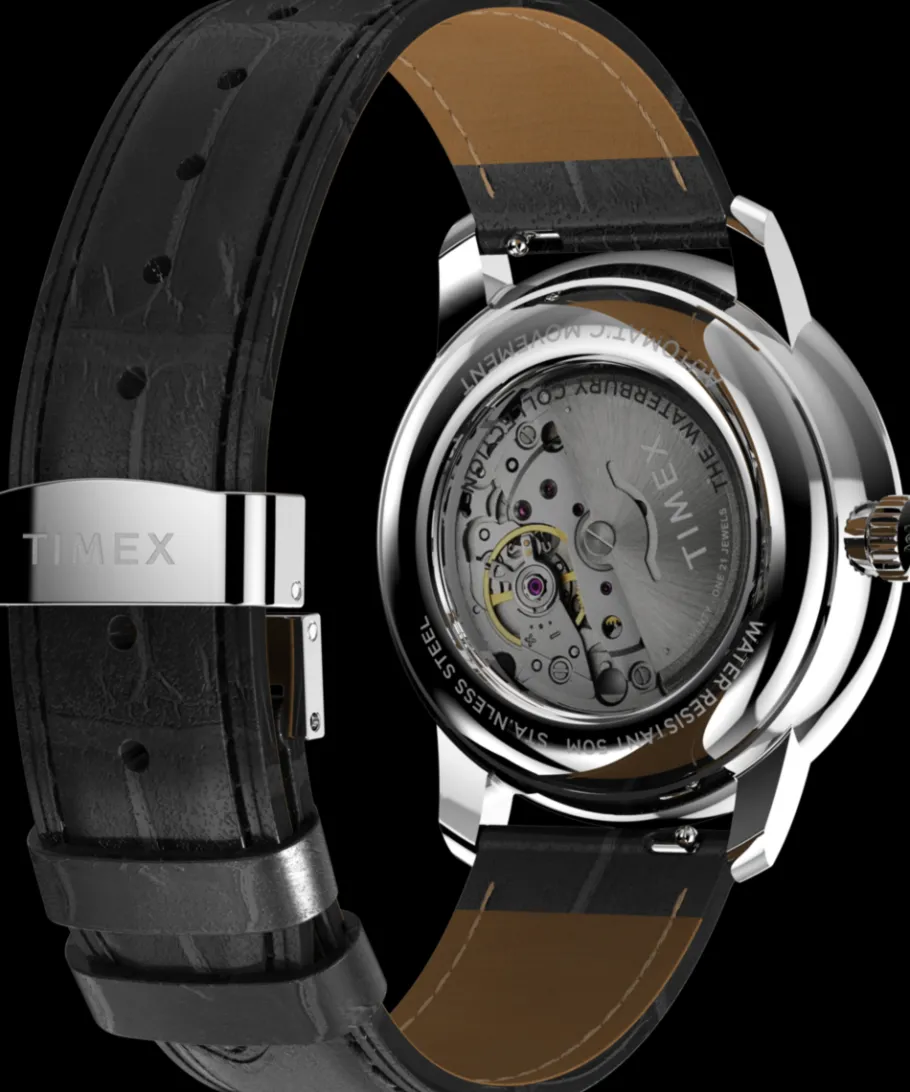 Timex Leather|Black Watches*Waterbury Metropolitan Automatic 41mm Leather Strap Watch