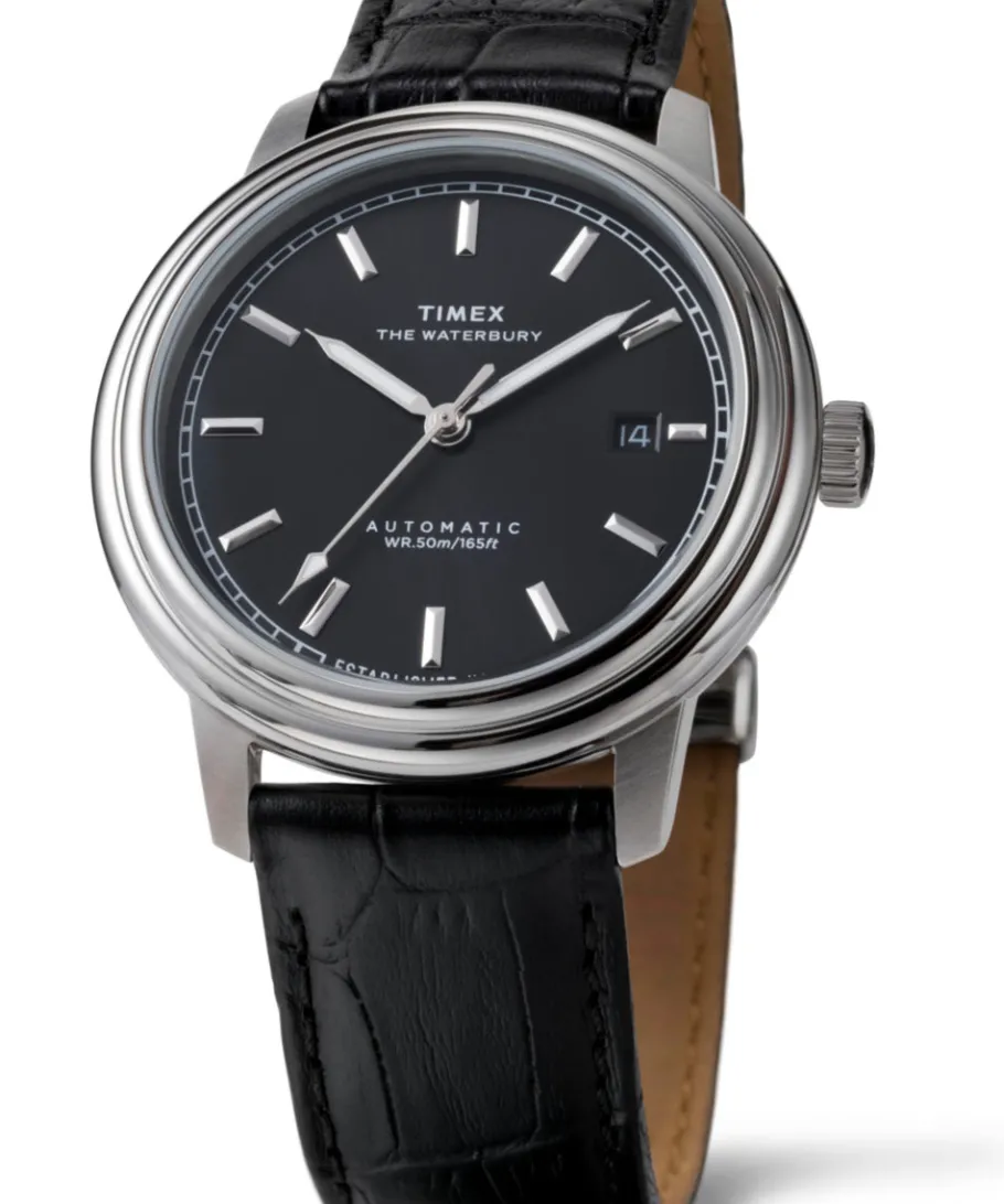 Timex Leather|Black Watches*Waterbury Metropolitan Automatic 41mm Leather Strap Watch
