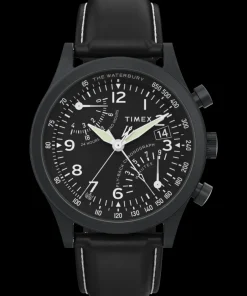 Timex Leather|Chronograph*Waterbury Traditional Fly Back Chronograph 43mm Leather Strap Watch